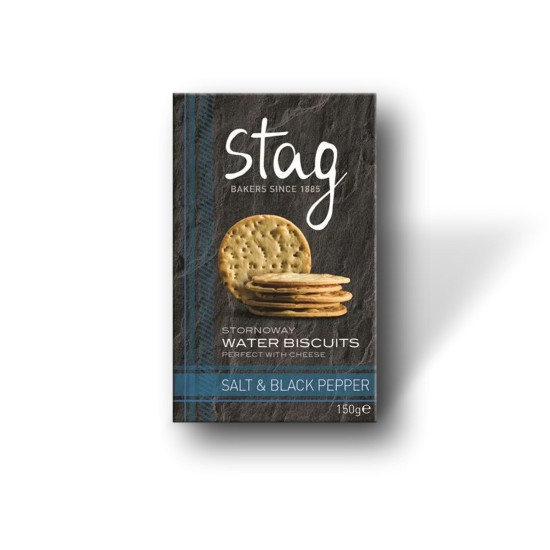 Sea Salt & Black Pepper Water Biscuits Stag 150g