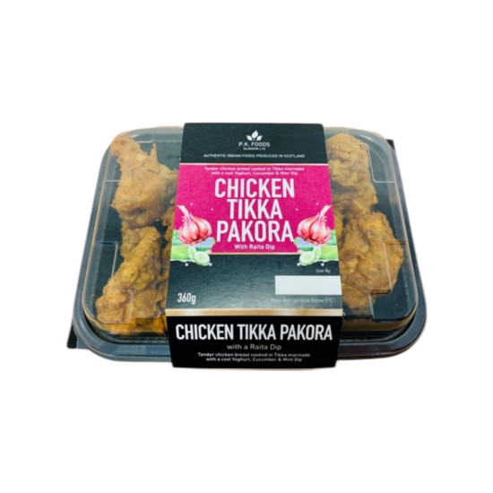 Pk Chicken Tikka Pakora + Raita Dip 360g P. K. Foods Pk Chicken Tikka Pakora + Raita Dip 360g P. K. Foods